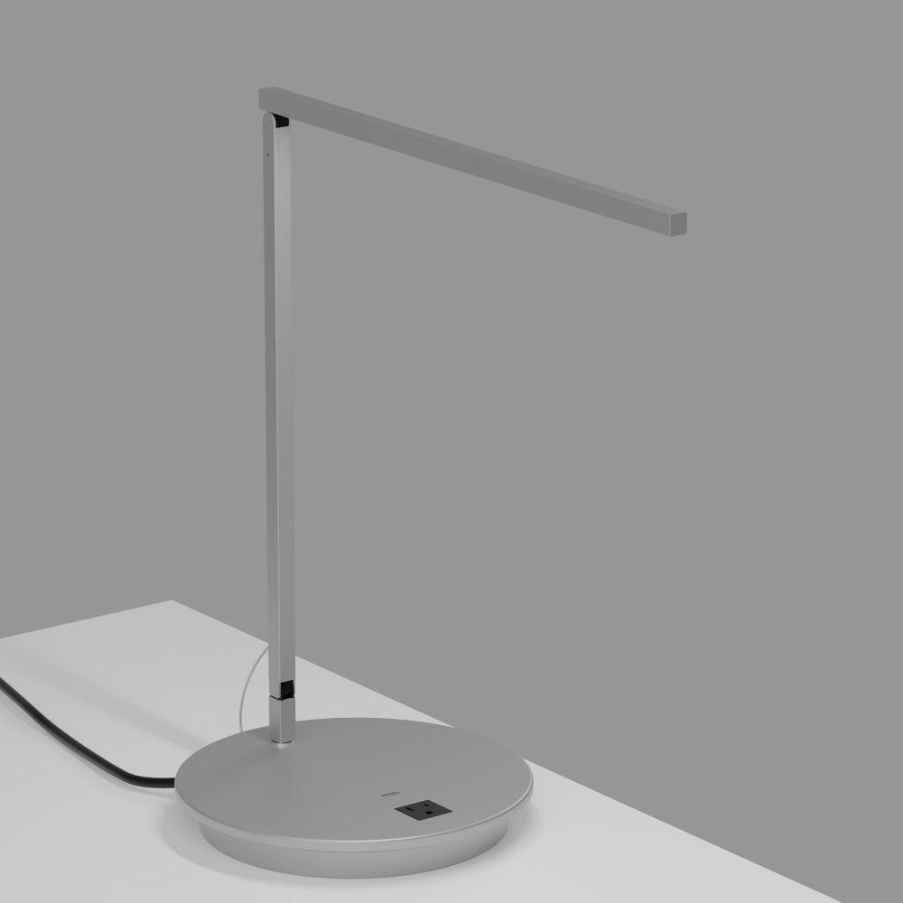 Koncept Lighting ZBD1000-D-SIL-PWD Z-Bar Solo LED Desk Lamp Gen 4 with 9" power base (USB and AC outlets) (Daylight; Silver)